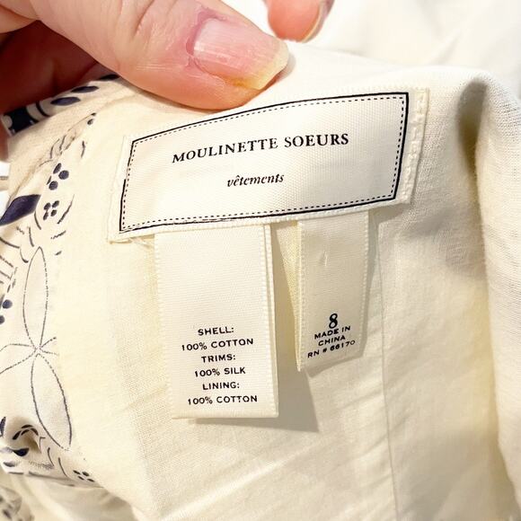 Anthropologie Moulinette Soeurs Floral Cotton Fit and Flare Mini Dress Cream 8 - Picture 3 of 8